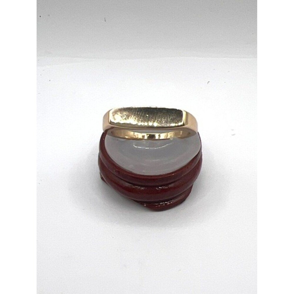 Gold Over Stainless Steel Rectangular Signet Ring - Size 9